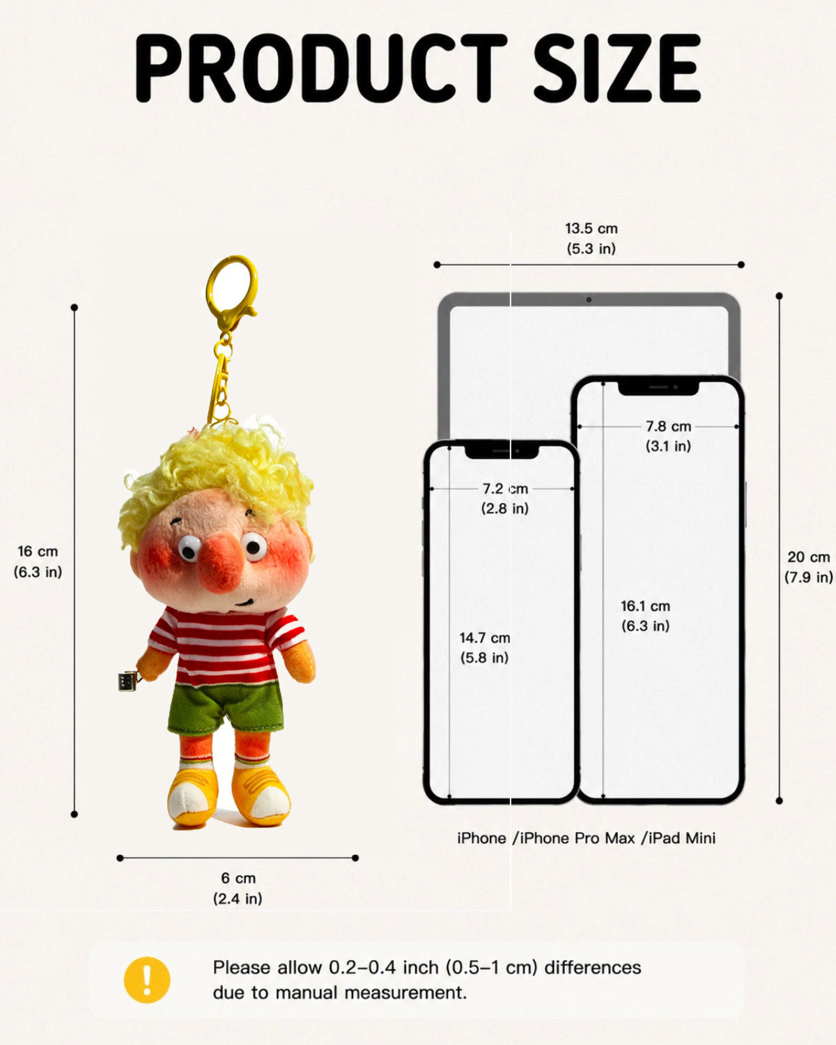 TeddyHuggy®Blonde Hair Red - White Striped T-Shirt Boy Keychain Charm