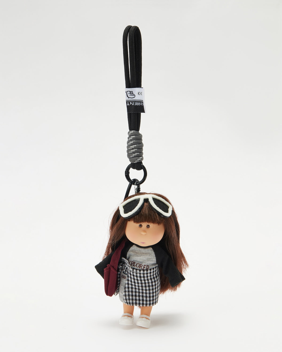 TeddyHuggy®Black - Gray Color-Blocked Top & Plaid Skirt Girl Keychain Charm