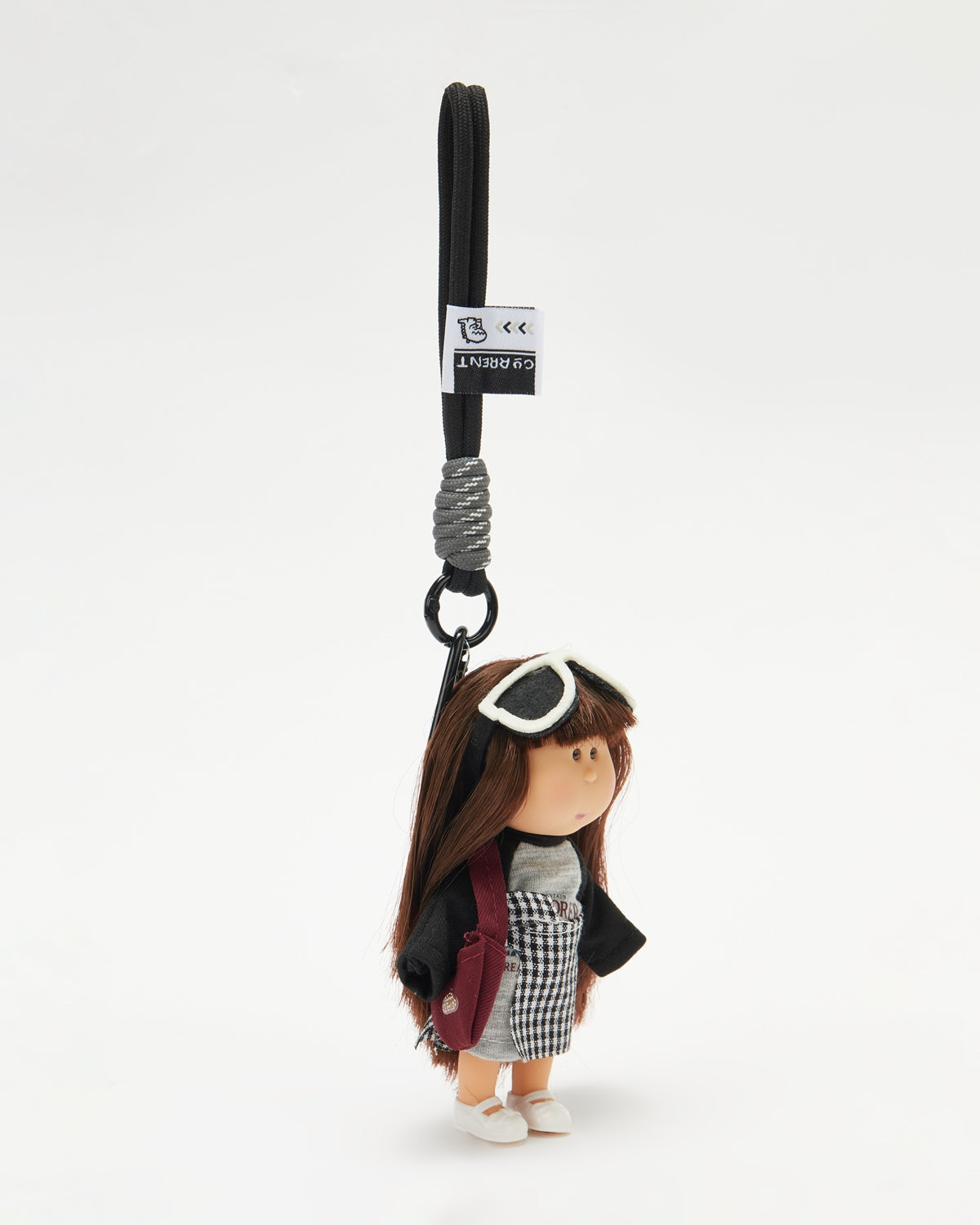 TeddyHuggy®Black - Gray Color-Blocked Top & Plaid Skirt Girl Keychain Charm