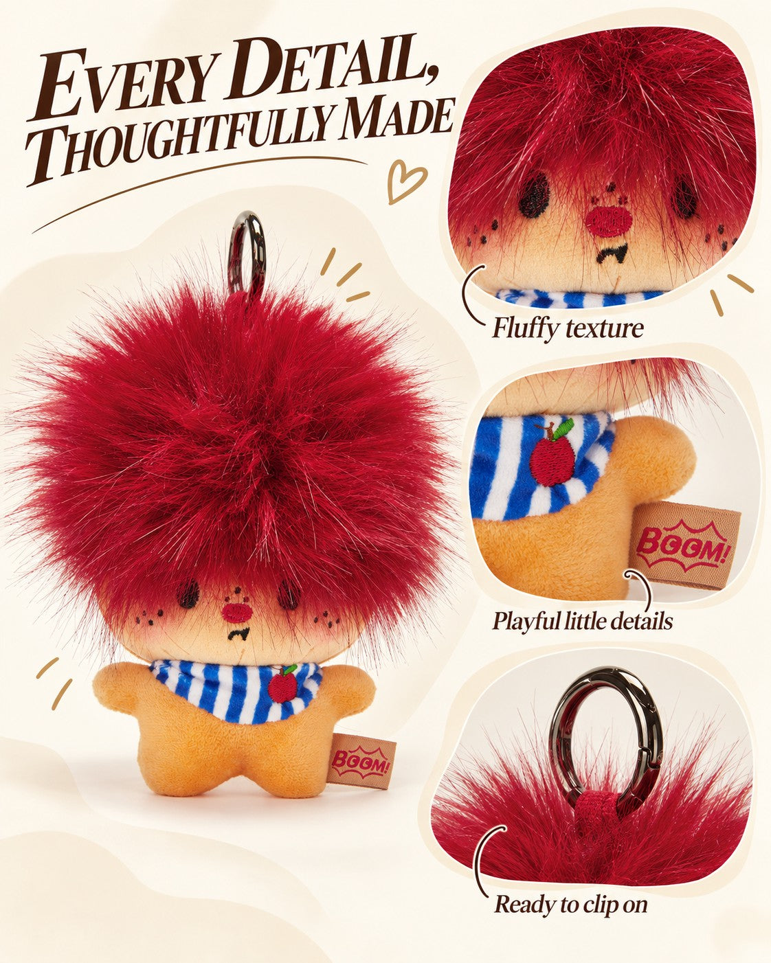 TeddyHuggy® Red-Haired Fluffy Kid Charm