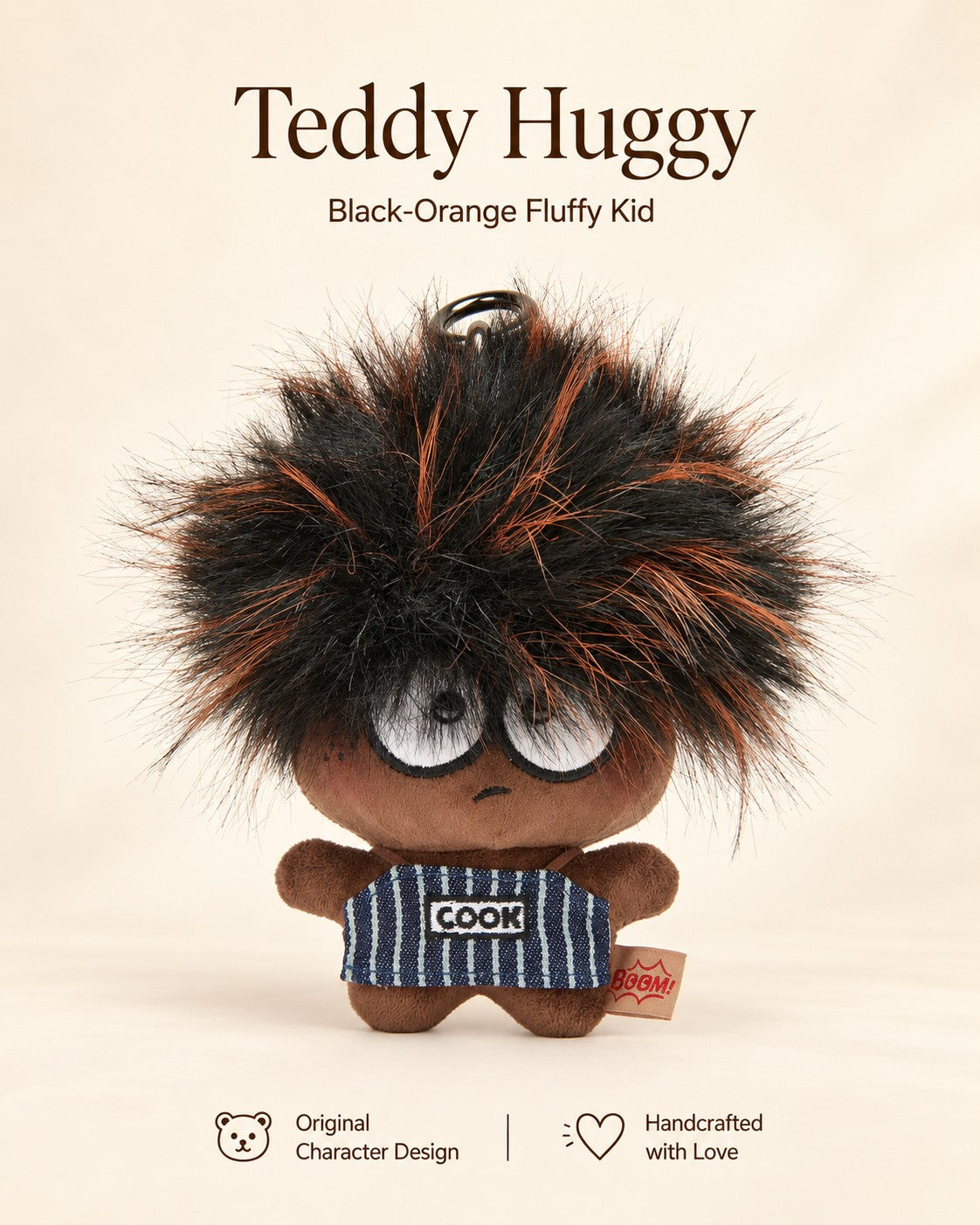 TeddyHuggy® Black-Orange Fluffy Kid Charm