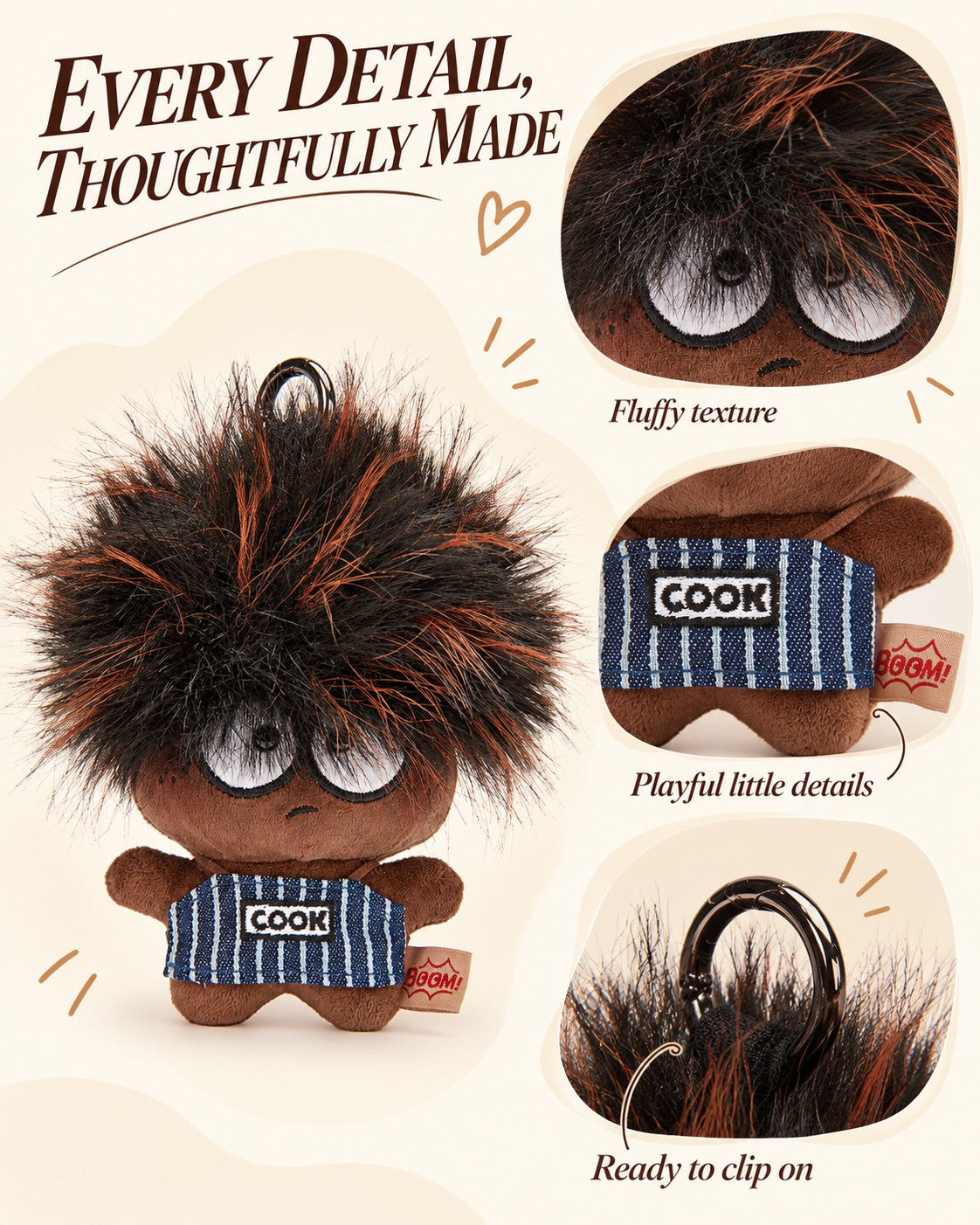 TeddyHuggy® Black-Orange Fluffy Kid Charm