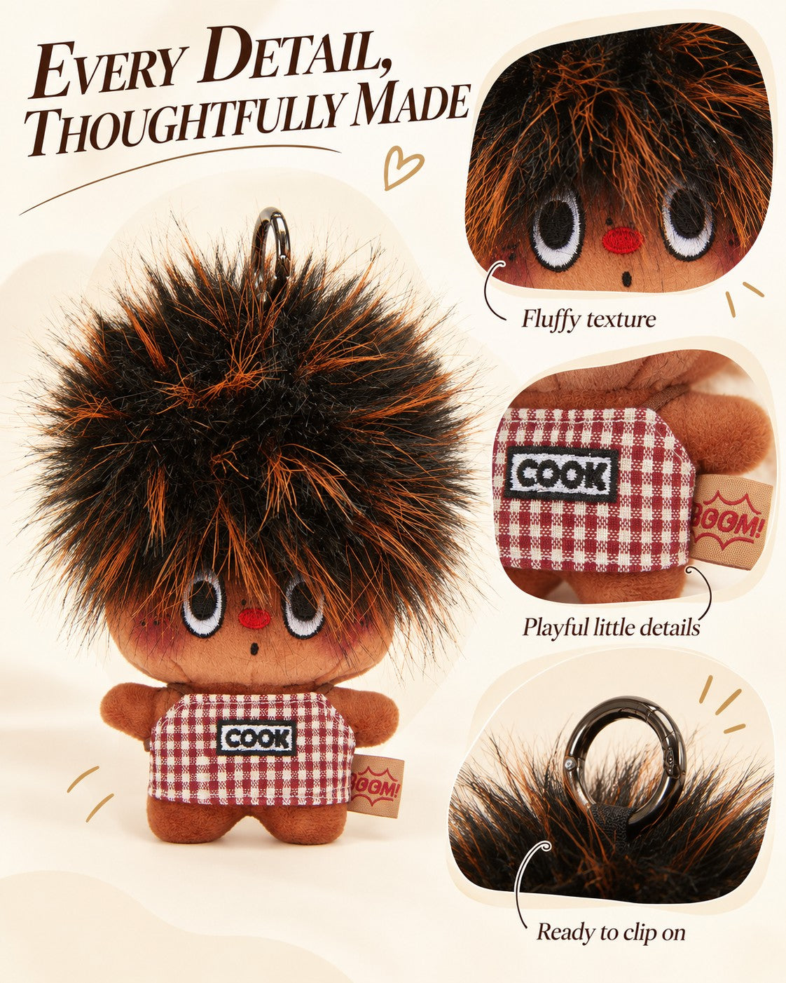 TeddyHuggy® Orange-Streak Fluffy Kid Charm
