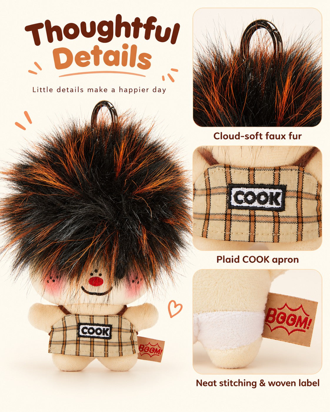 TeddyHuggy® Black-Haired Fluffy Kid Charm