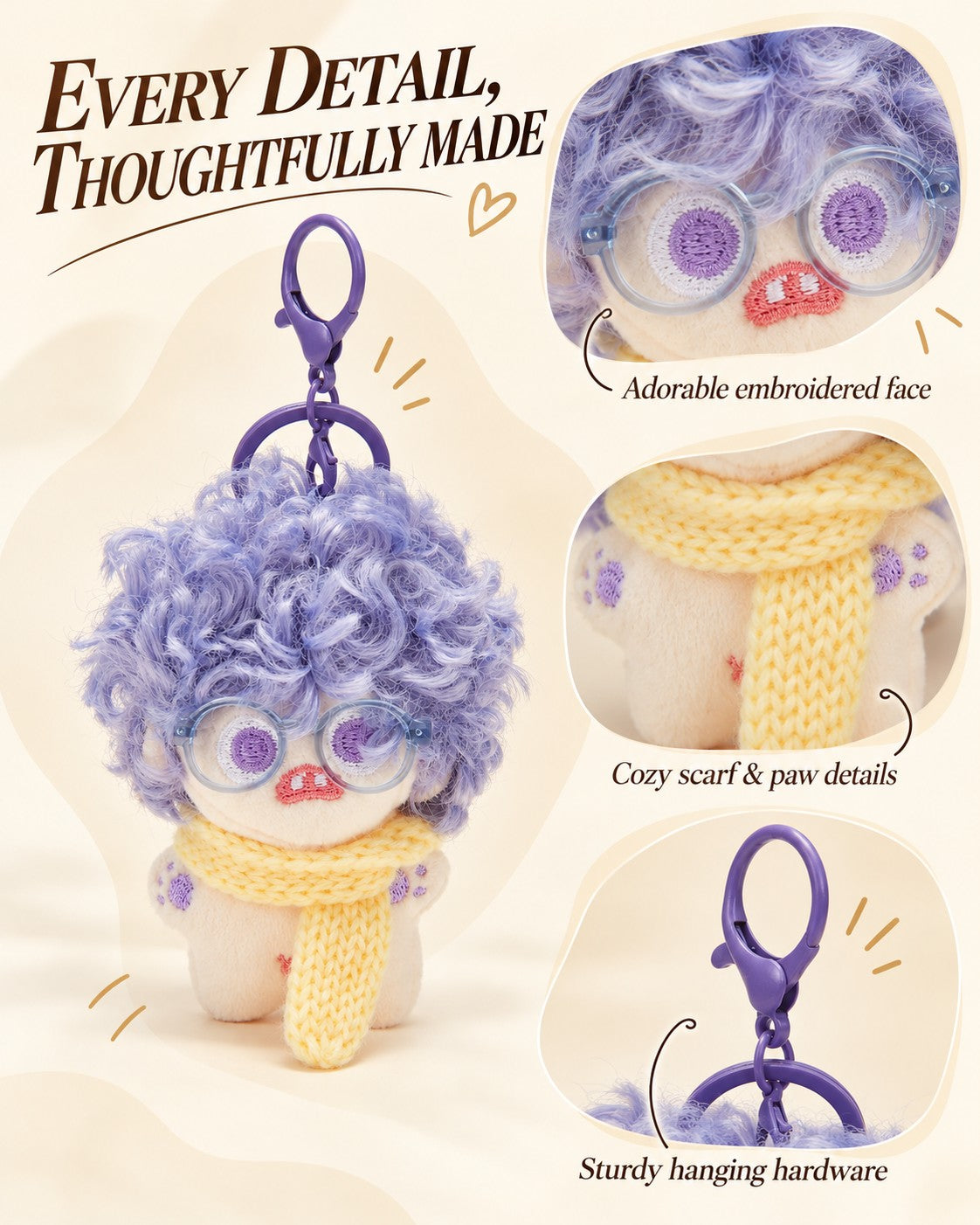 TeddyHuggy® Purple-Haired Fluffy Kid Charm