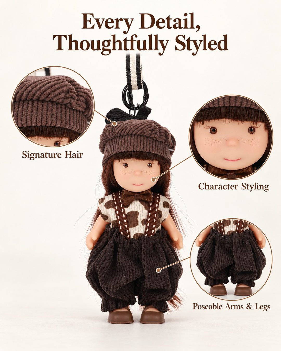 TeddyHuggy® Brown Hat & Overalls Spud Doll Charm