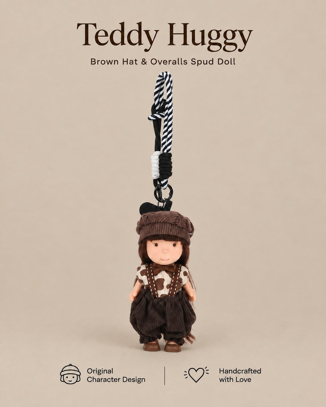 TeddyHuggy® Brown Hat & Overalls Spud Doll Charm