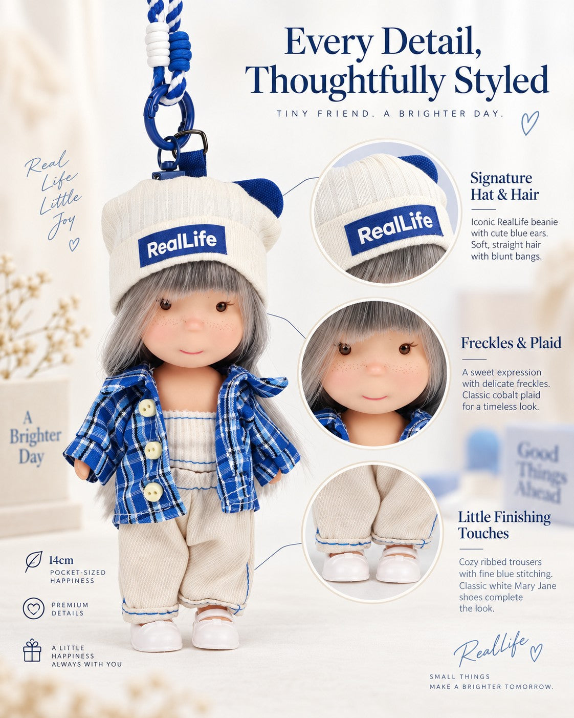 TeddyHuggy® Blue Plaid White-Skirt Spud Doll Charm