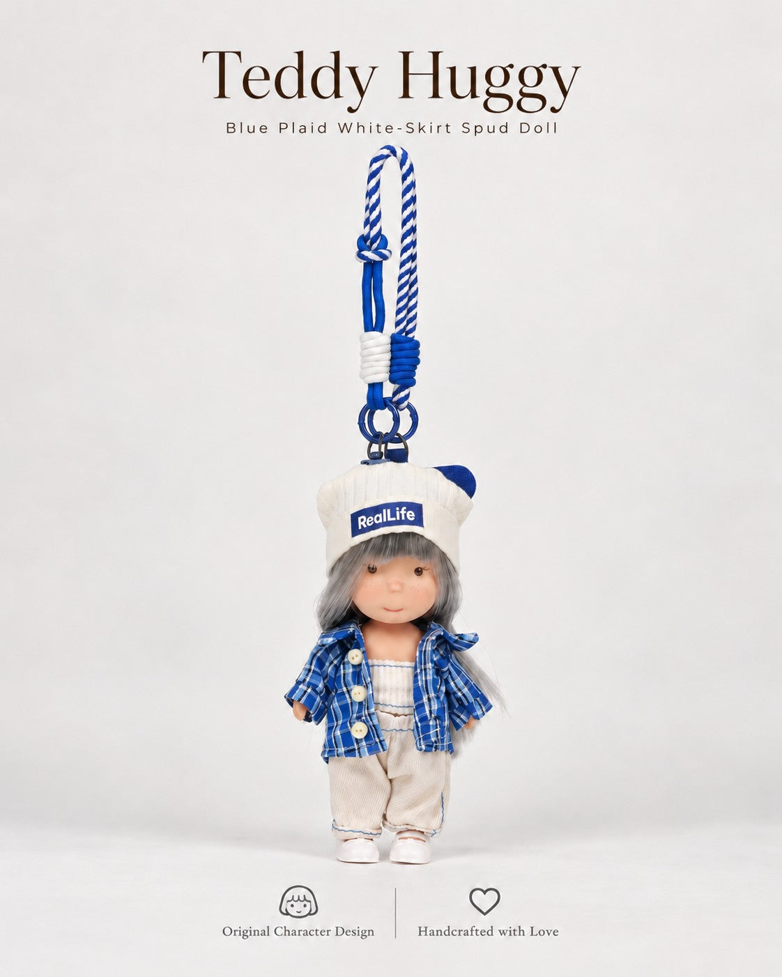 TeddyHuggy® Blue Plaid White-Skirt Spud Doll Charm