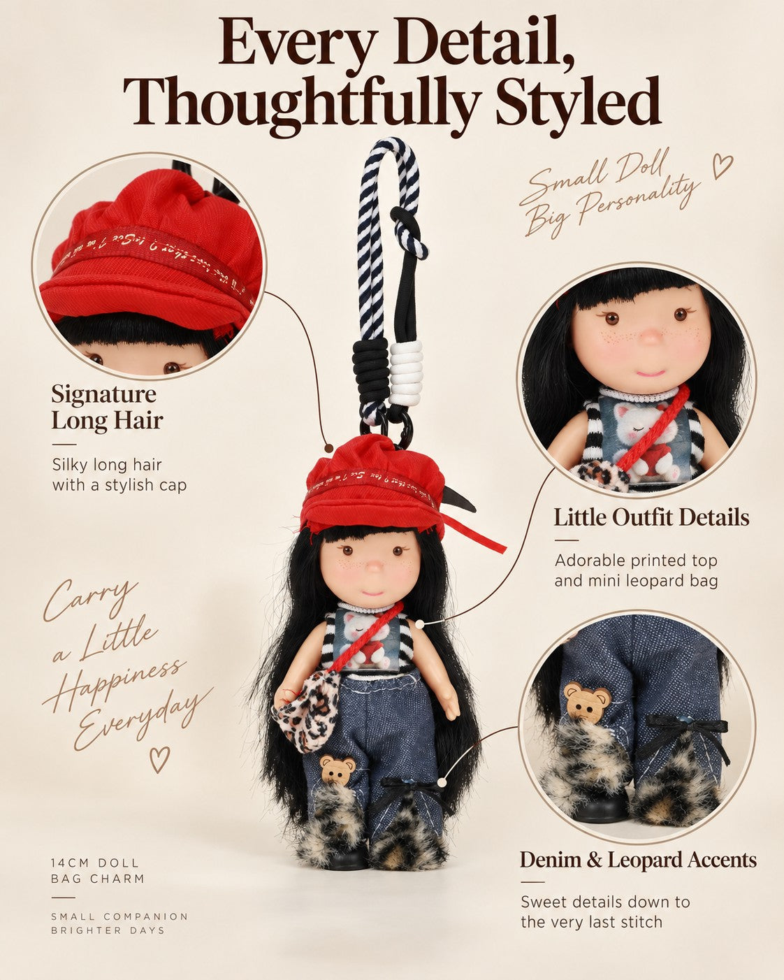 TeddyHuggy® Red Hat Denim Overalls Spud Doll Charm