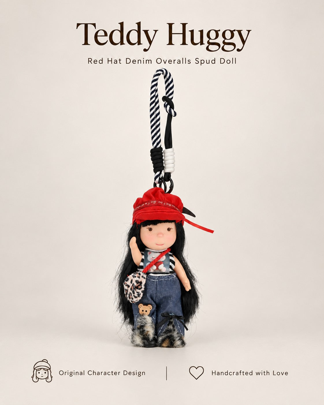 TeddyHuggy® Red Hat Denim Overalls Spud Doll Charm