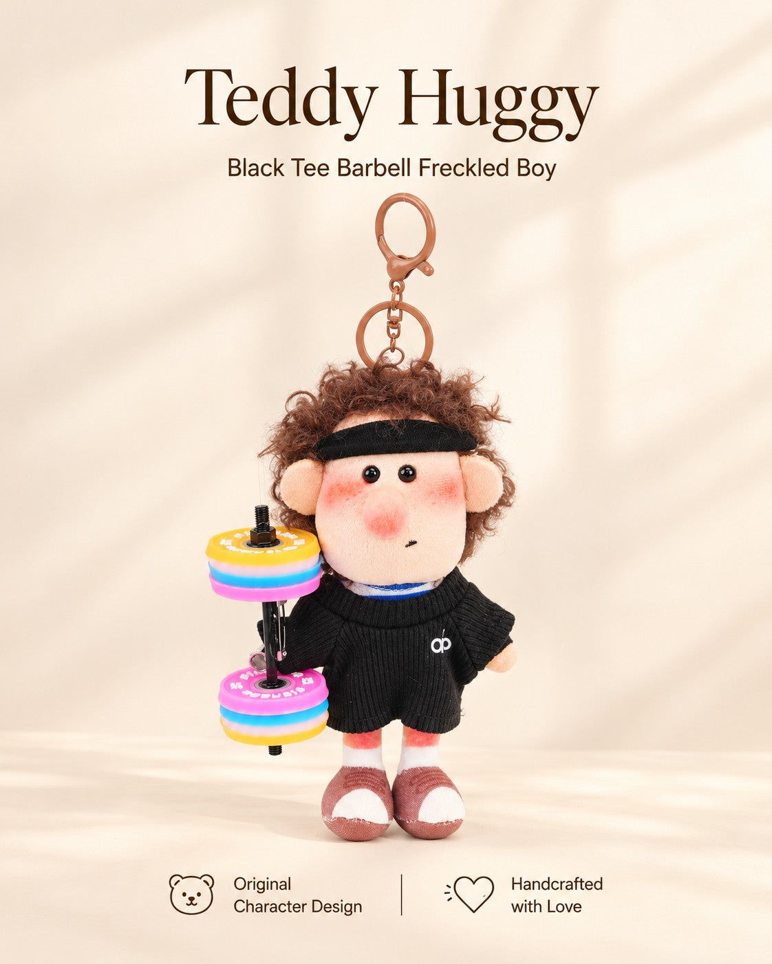 TeddyHuggy® Black Tee Barbell Freckled Boy Charm