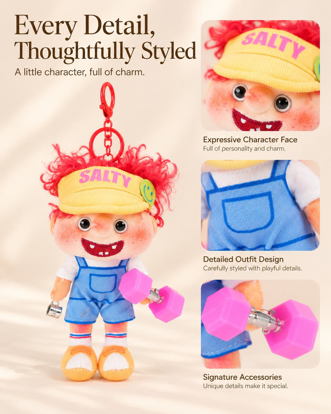 TeddyHuggy® Yellow Visor Dumbbell Freckled Boy Charm