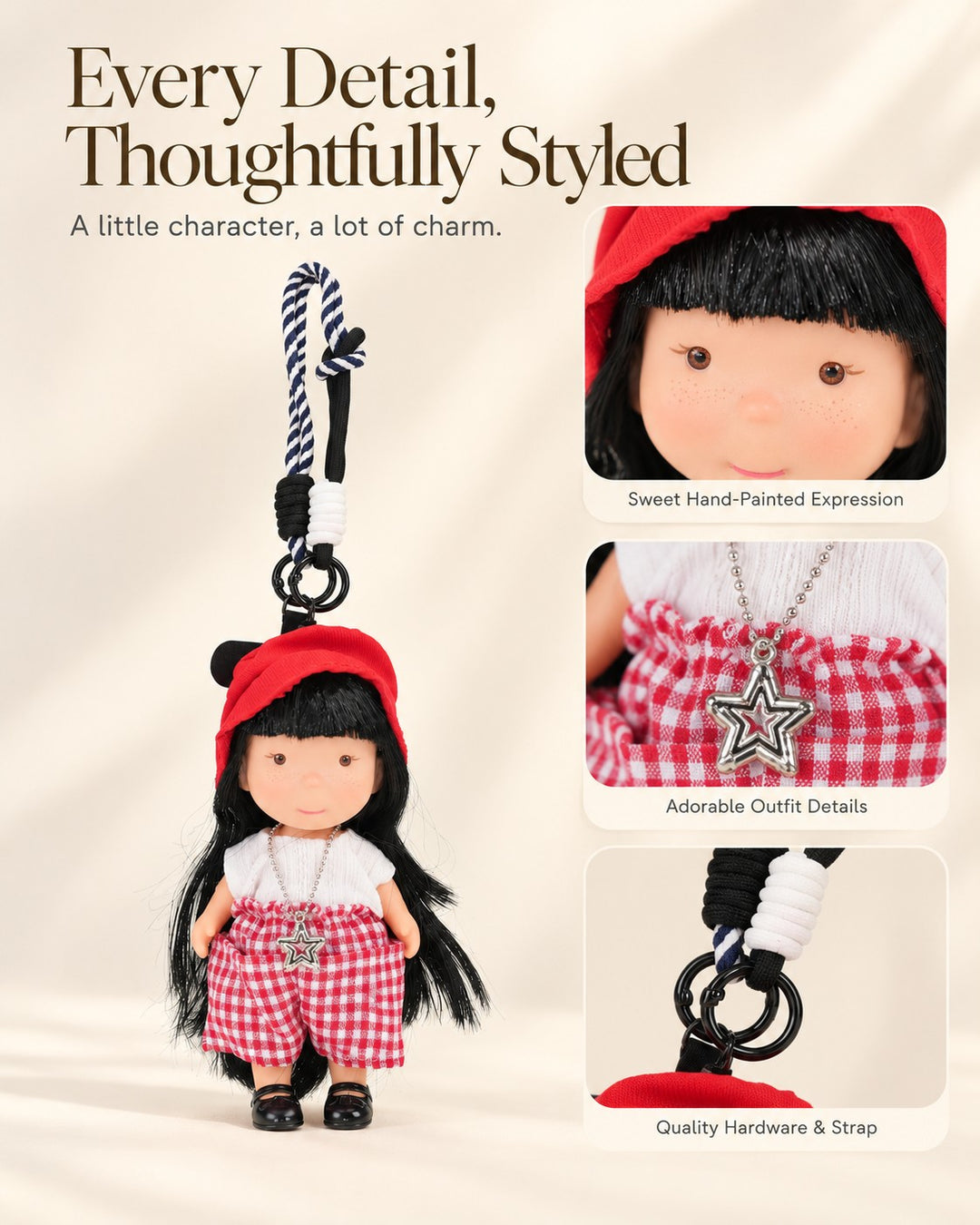 TeddyHuggy® Red Bucket Hat Gingham Shorts Doll Charm