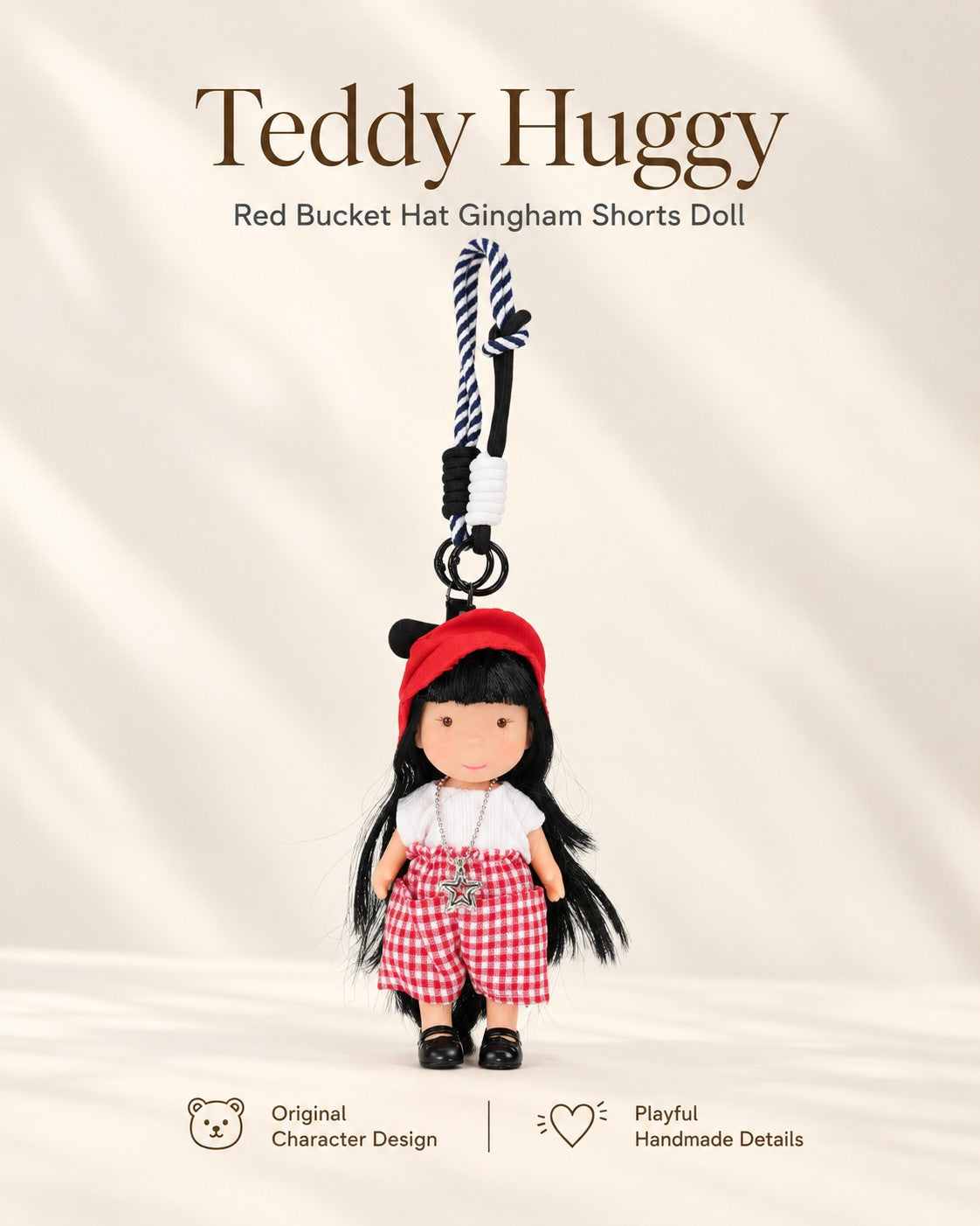 TeddyHuggy® Red Bucket Hat Gingham Shorts Doll Charm