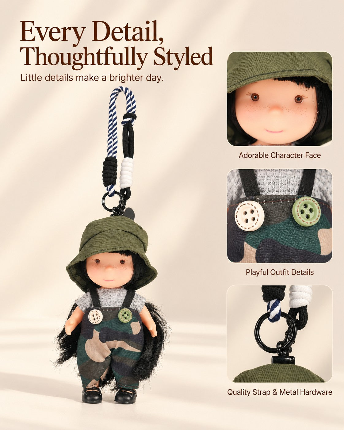 TeddyHuggy® Camouflage Overalls Bucket Hat Doll Charm