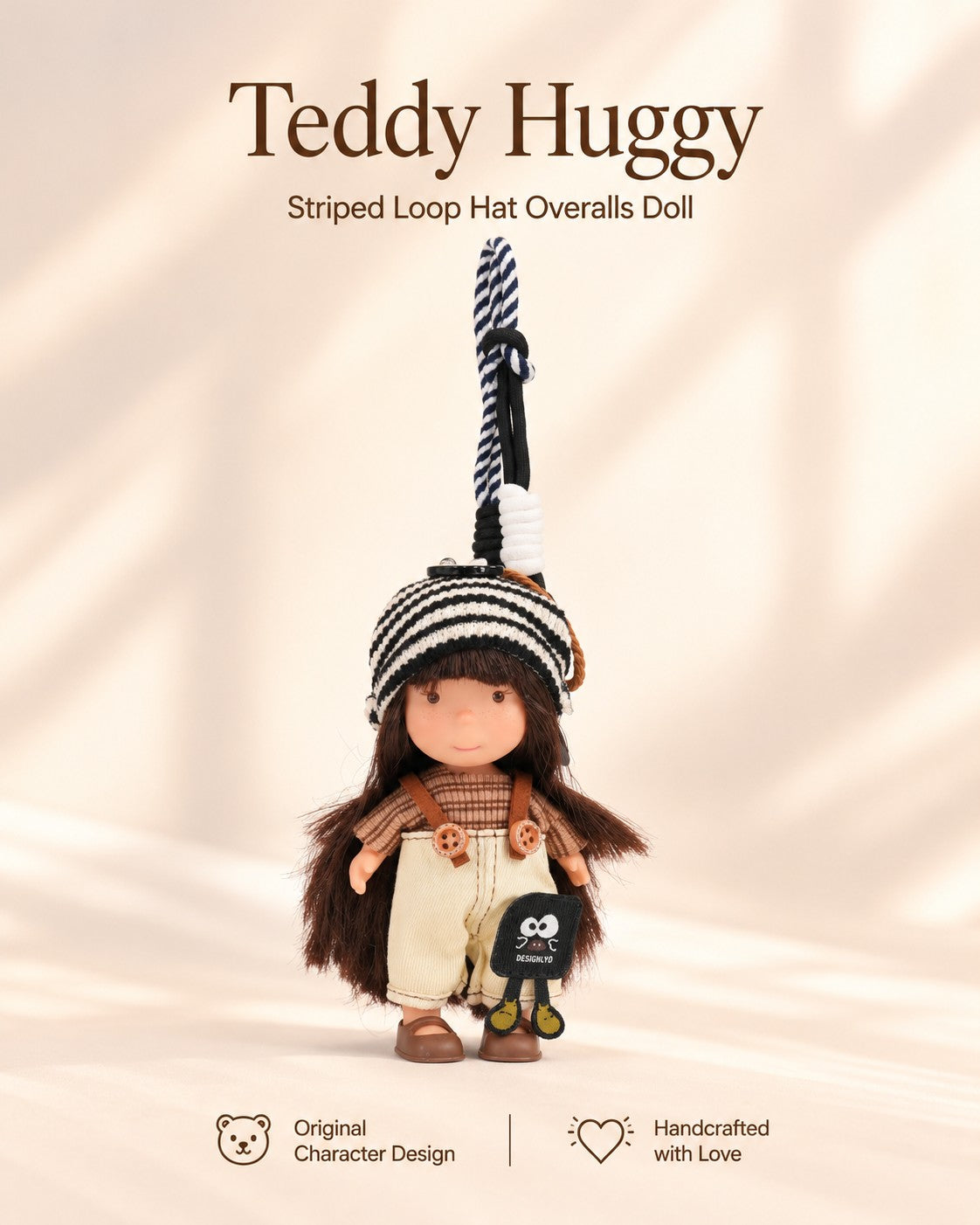 TeddyHuggy® Striped Loop Hat Overalls Doll Charm