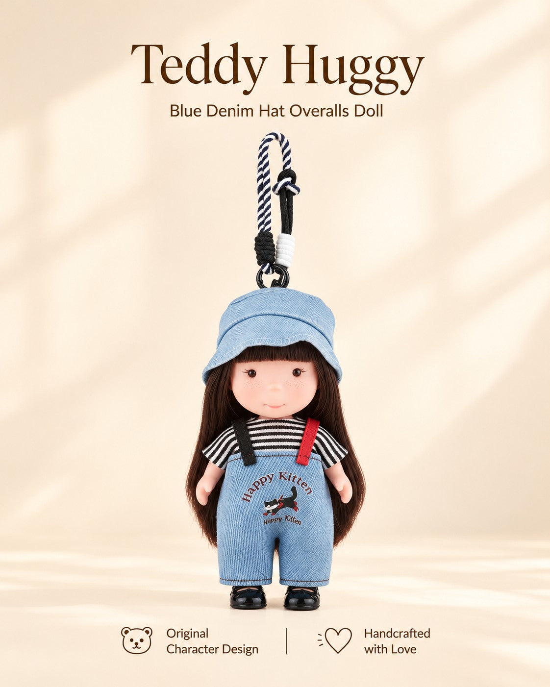 TeddyHuggy® Blue Denim Hat Overalls Doll Charm