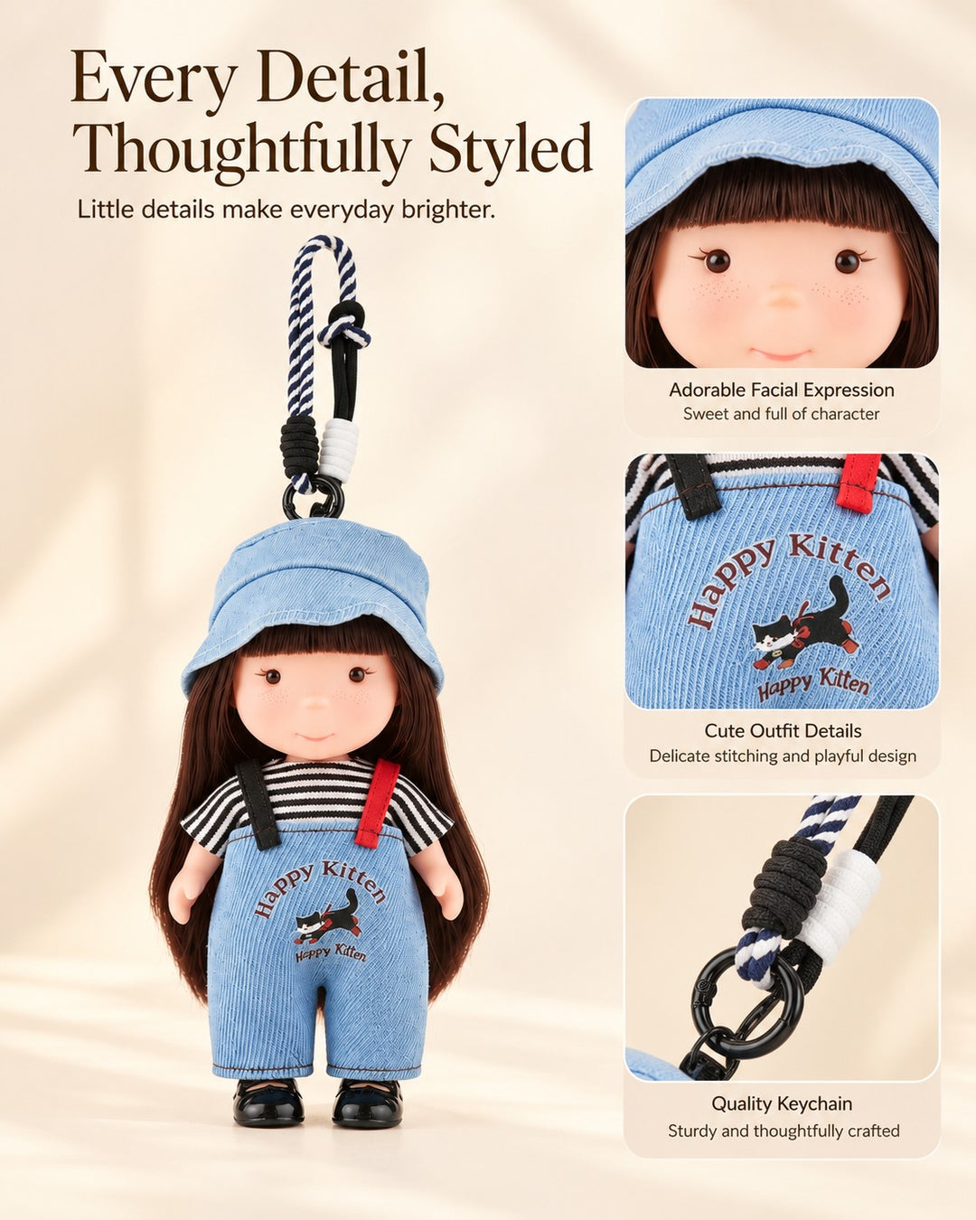 TeddyHuggy® Blue Denim Hat Overalls Doll Charm
