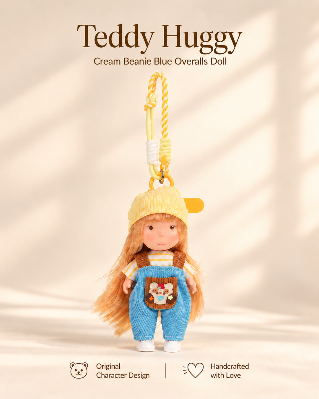 TeddyHuggy® Cream Beanie Blue Overalls Doll Charm