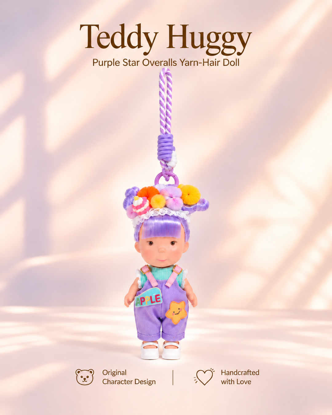 TeddyHuggy® Purple Star Overalls Yarn-Hair Doll Charm