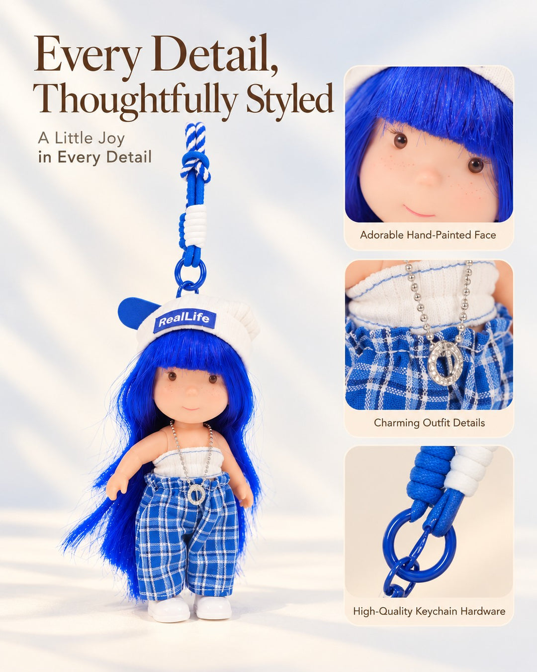 TeddyHuggy® Blue-Haired Plaid Pants Sailor Hat Doll Charm