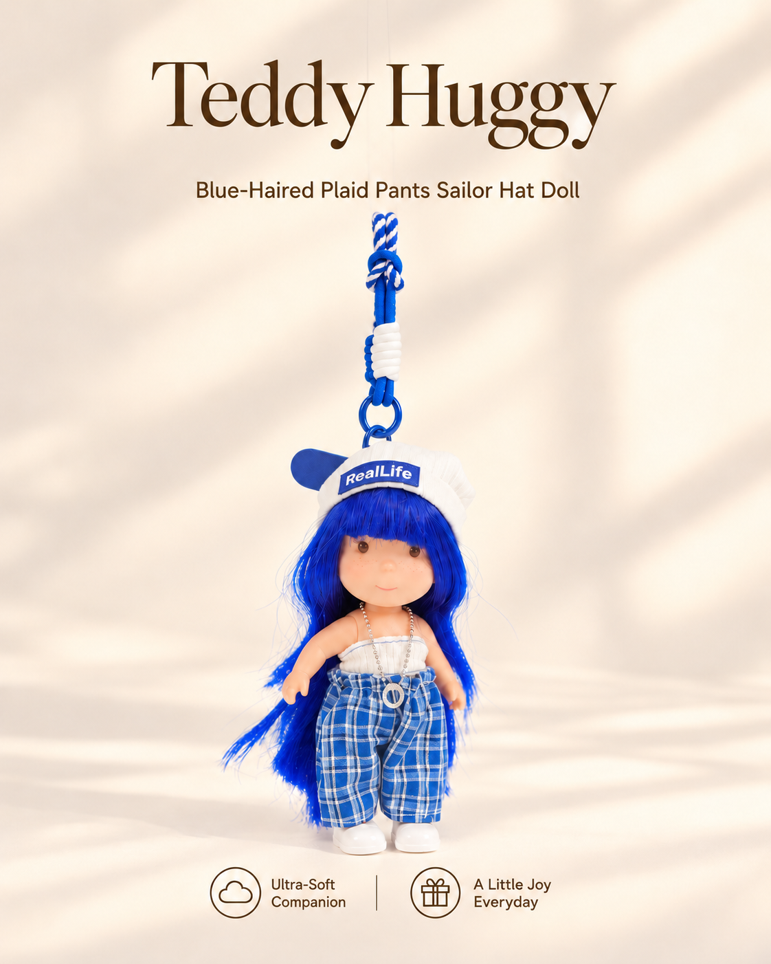 TeddyHuggy® Blue-Haired Plaid Pants Sailor Hat Doll Charm