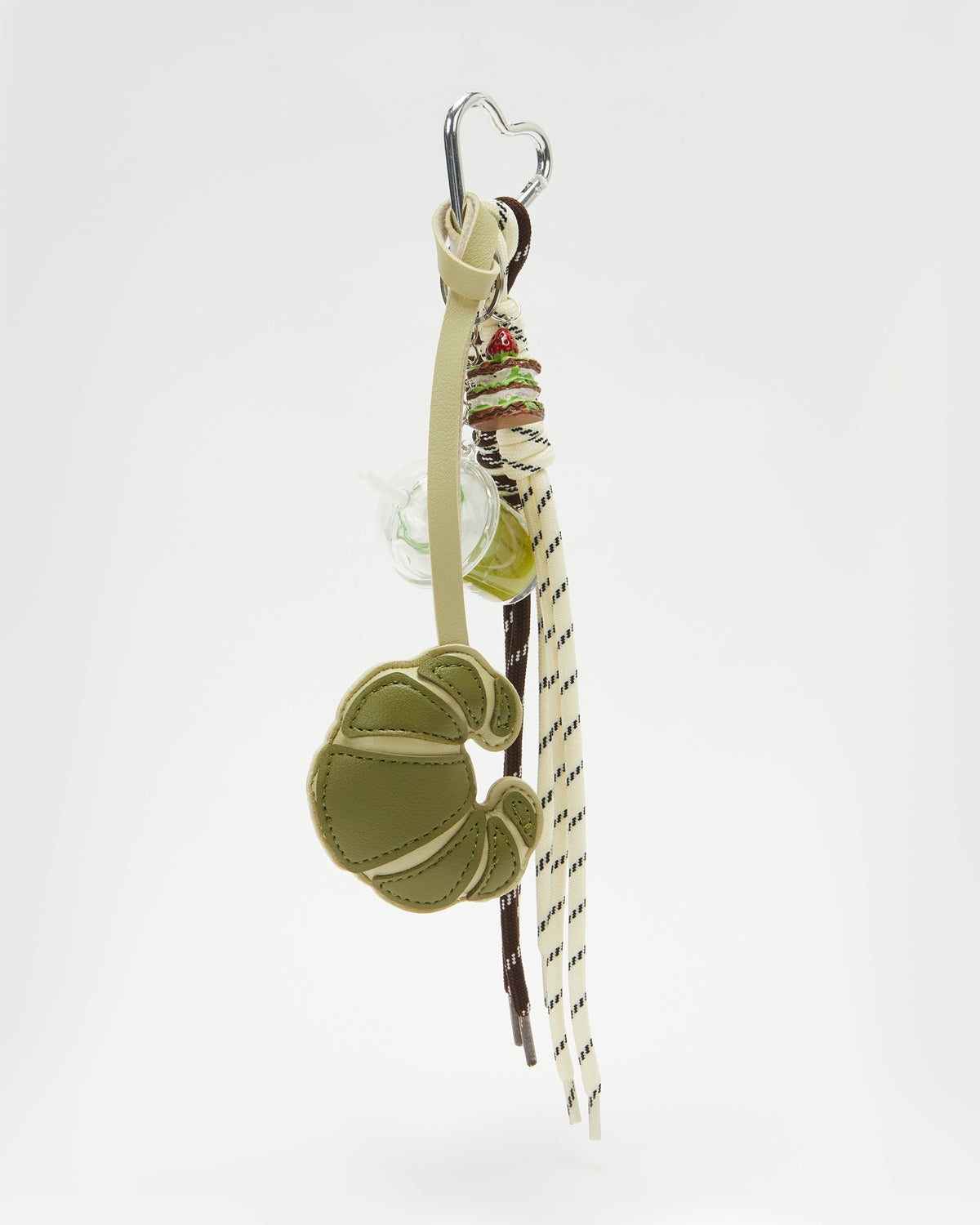 TeddyHuggy®Matcha Green Croissant & Ribbon Keychain Charm