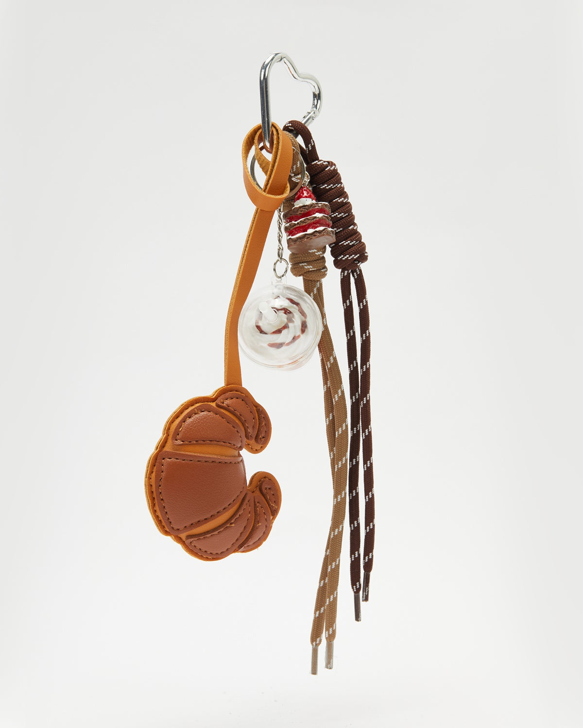 TeddyHuggy®Caramel Brown Croissant & Ribbon Keychain Charm