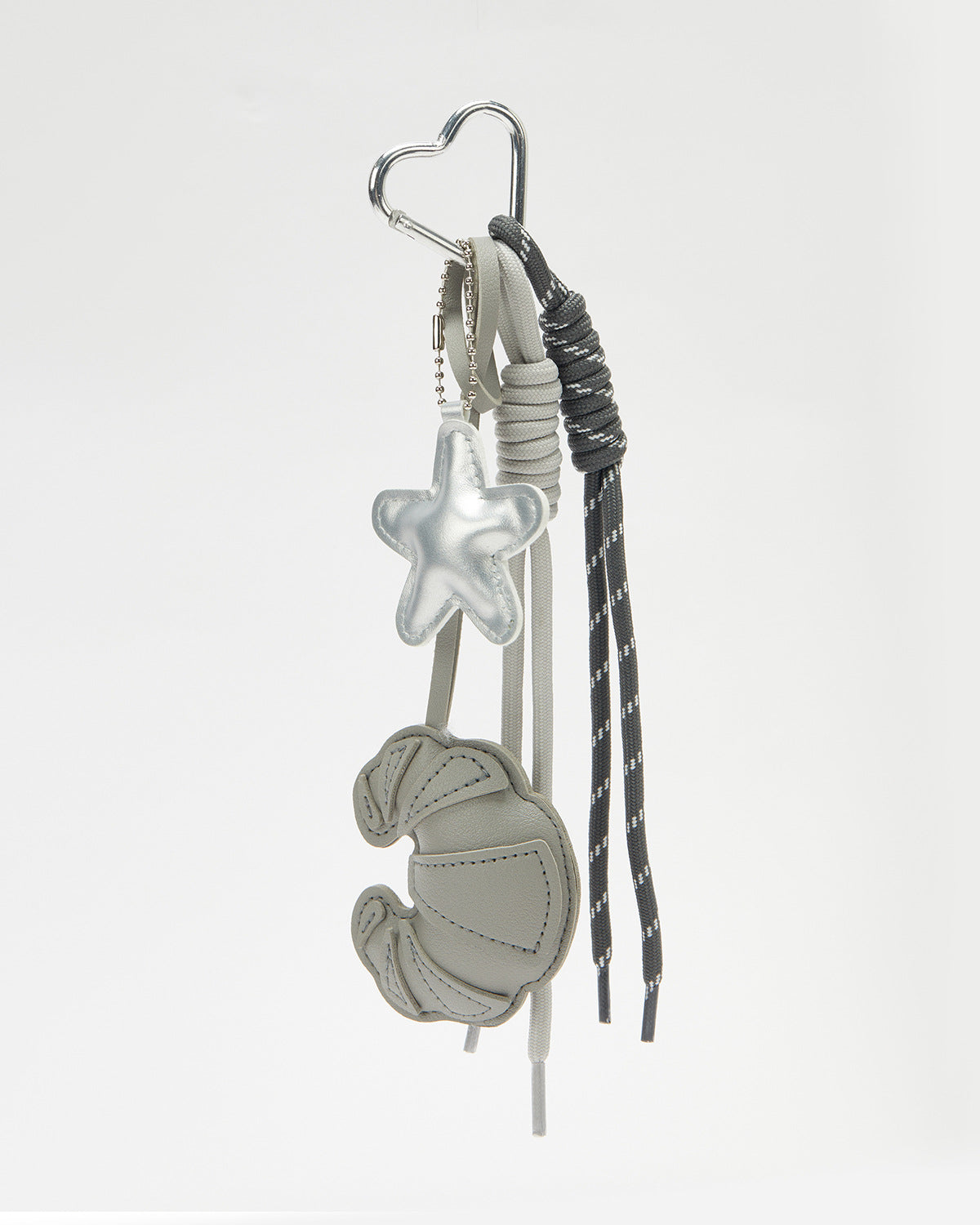 TeddyHuggy®Gray Croissant & Silver Star & Ribbon Keychain Charm