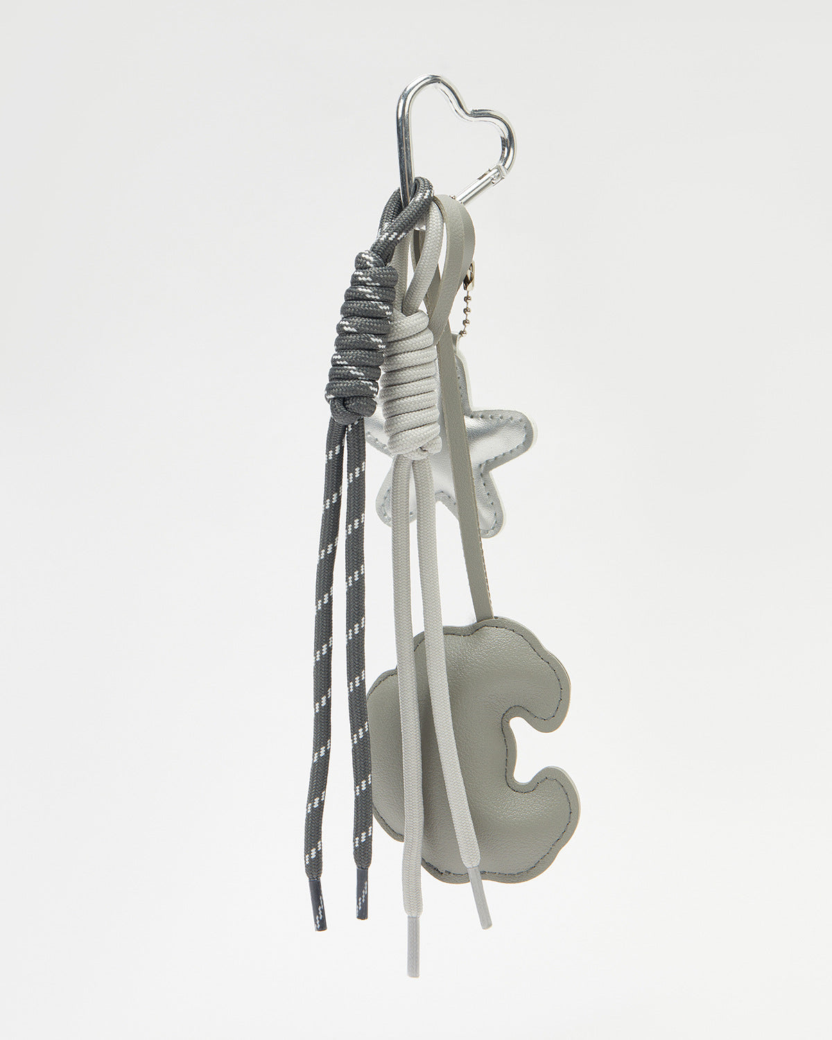 TeddyHuggy®Gray Croissant & Silver Star & Ribbon Keychain Charm