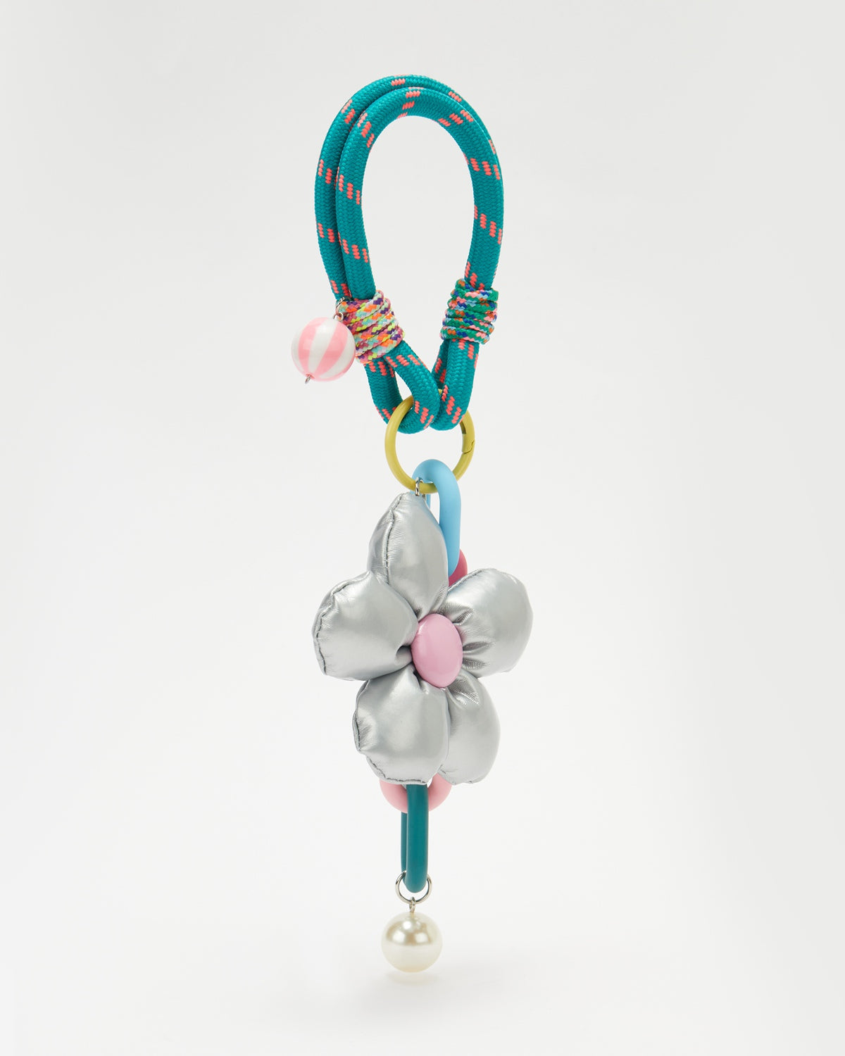 TeddyHuggy®Silver Flower & Colorful Chain Pearl Keychain Charm