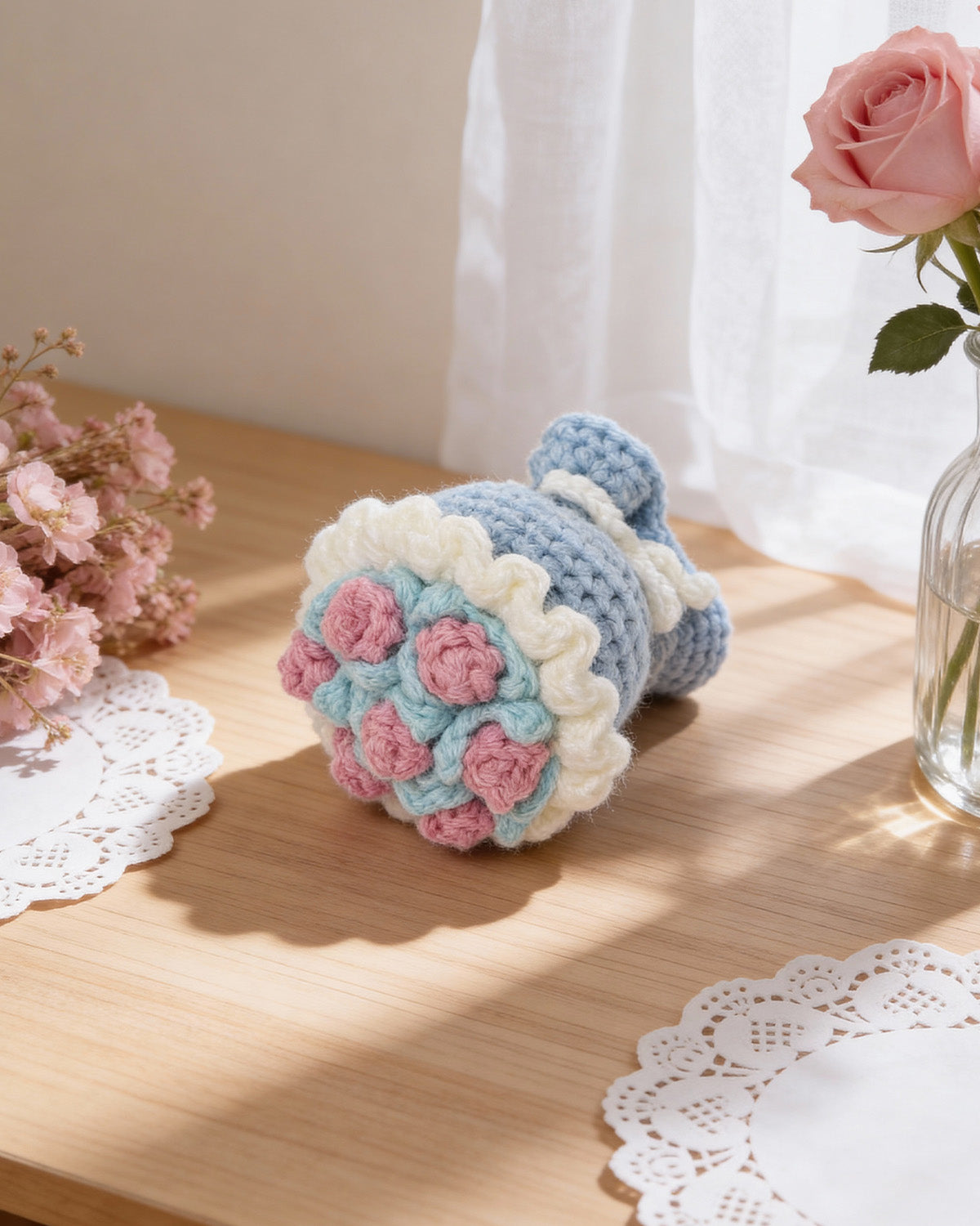 Blue Knitted Flower Bouquet