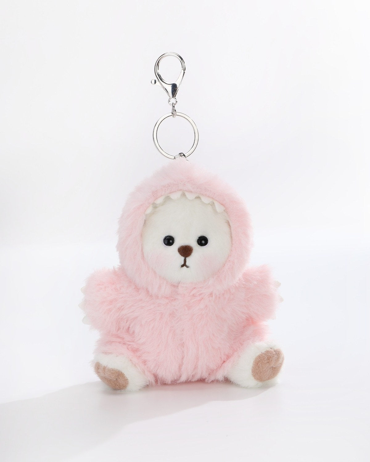 White Short Hair Bear & Pink Dinosaur Jumpsuit - 6 Inches